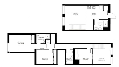 Floor plan for 3 beds, 2 baths, 1291 sqft